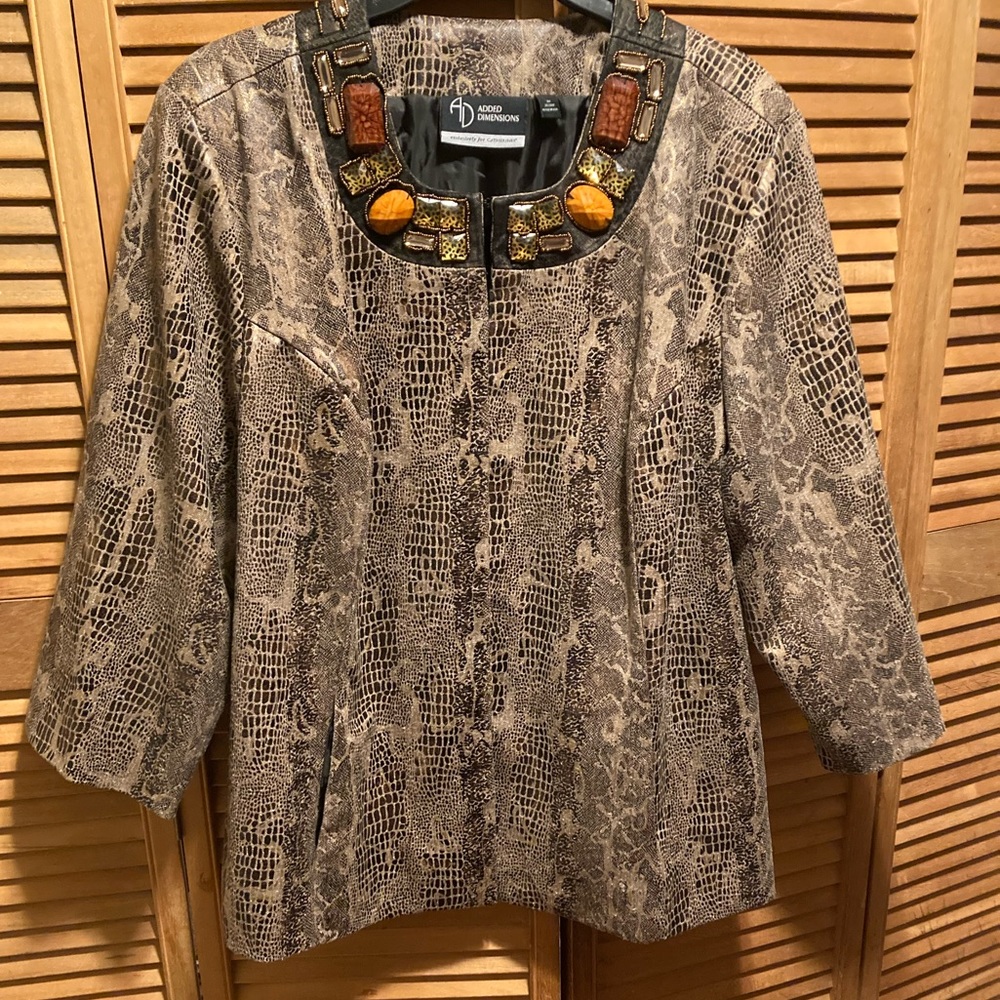 AD Added Dimensions Faux Snakeskin Jacket w/Embellishments Around the Neck